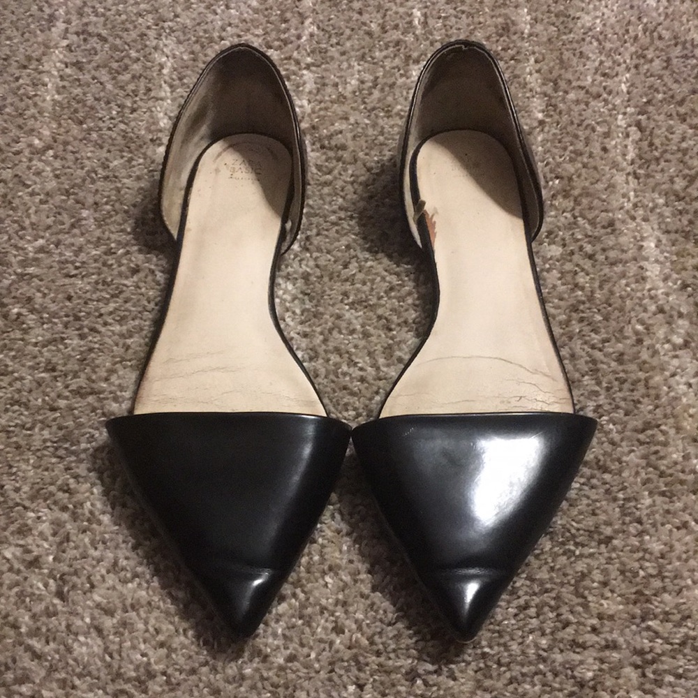Zara Black “Leather” Pointed Toe Flats Size 38 7.5